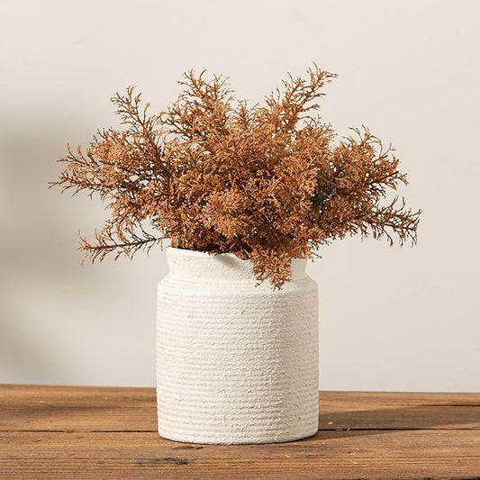 Ceramic Flower Vase 6.5 inch Farmhouse Rustic Vase for Home Decor Handcrafted Pottery Vase Small Terracotta Vases for Dining Table Decor Fireplace Living Room Bathroom Wedding Centerpiece (02-White)
