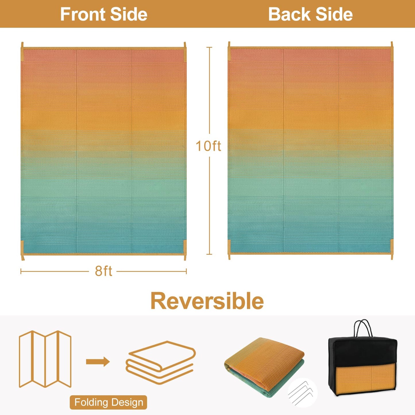 Lahome Camping Rugs for Outside Your Rv 5x8 Indoor Outdoor Carpet Waterproof Plastic Straw Rug, Reversible Camping Mats Large Porch Rug for Patio,Backyard, Balcony,Deck,Blue-Orange 5x8