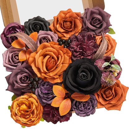 Serwalin Fall Aritificial Flowers Orange Silk Flowers Purple Black Roses Fake Flowers for DIY Centerpieces Boutonnieres Cake Fall Floral Home Decoration