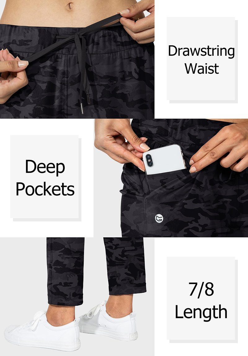 G Gradual Women's Pants with Deep Pockets 7/8 Stretch Sweatpants for Women Athletic, Golf, Lounge, Work (Black Camo, X-Large)