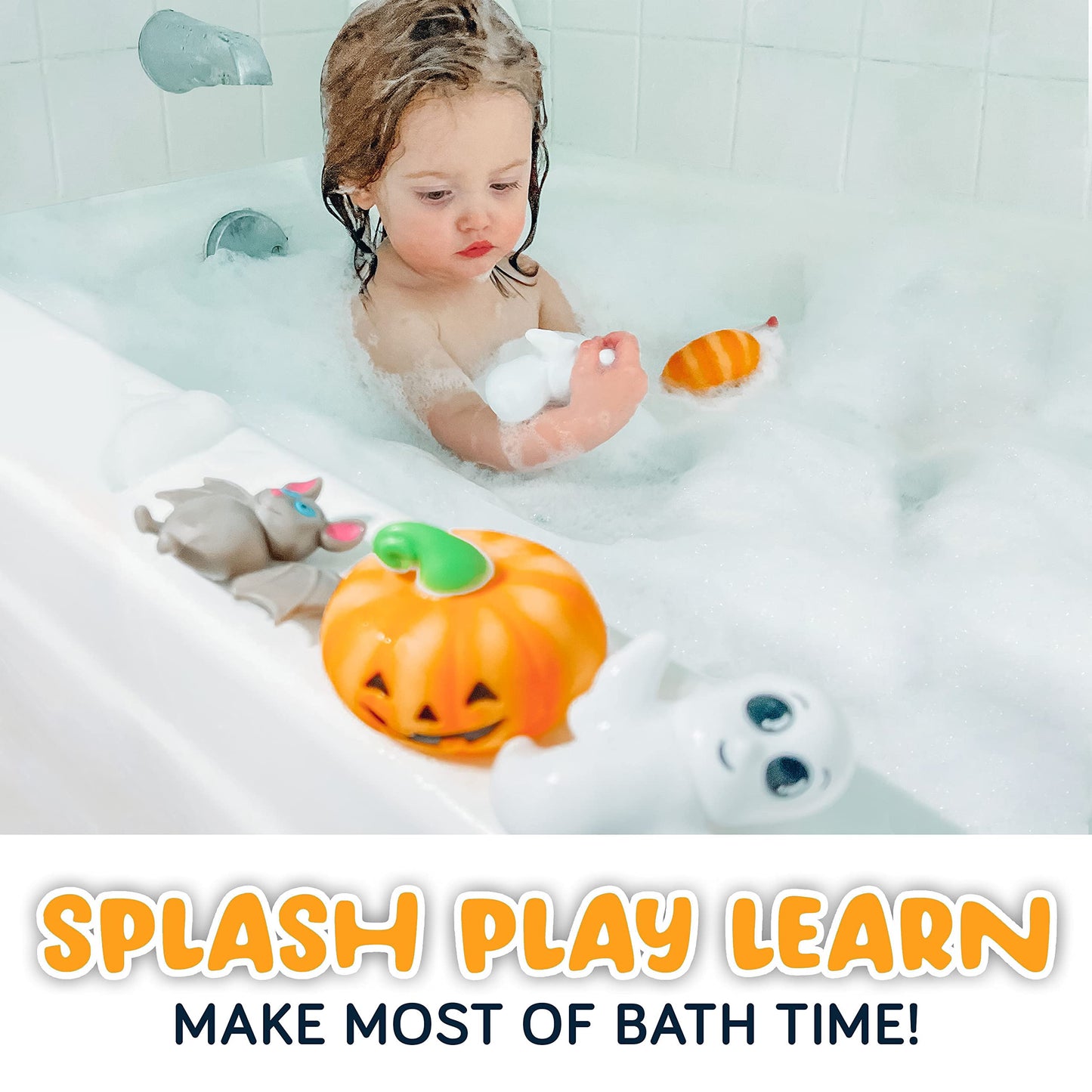 SplashEZ Halloween Mold Free Bath Toys for Babies & Toddlers, Animal No Hole Bath Toys, No Mold Tub, Beach, Pool, BPA-Free, Infant Play Set No Holes 1 3 6 12 18 Months