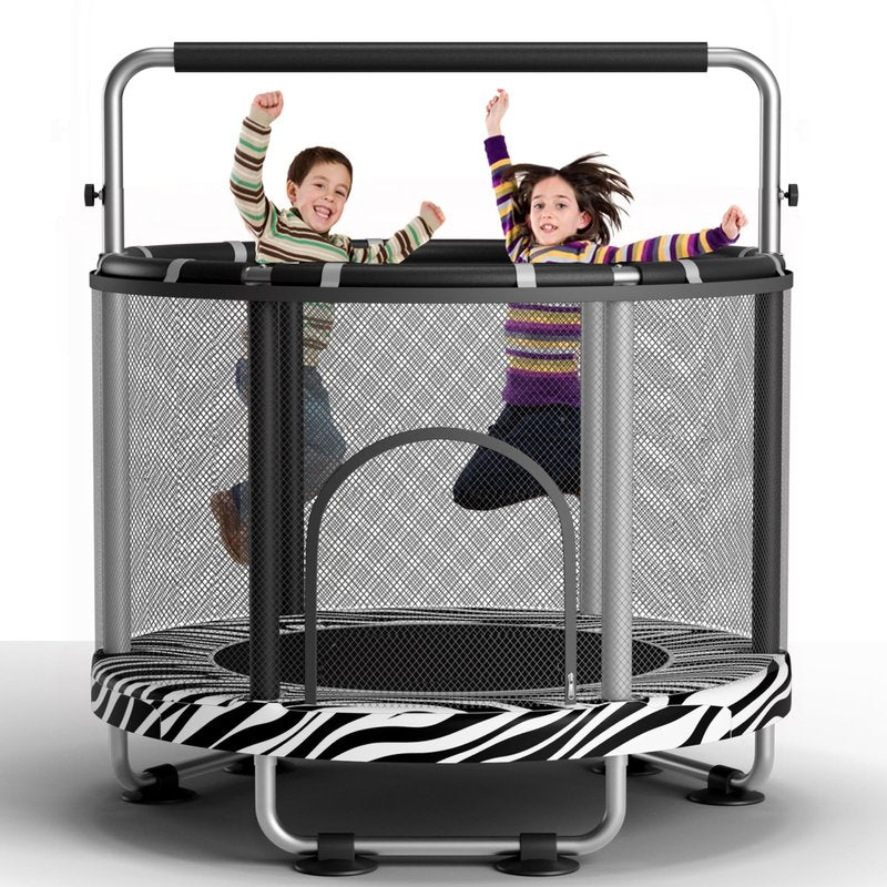 ZCMHAXJ 55" Trampoline for Kids with Enclosure, 440lbs Capacity Indoor & Outdoor Toddler Trampoline with Adjustable Gymnastics Bar & Toys, Gifts for Boys & Girls