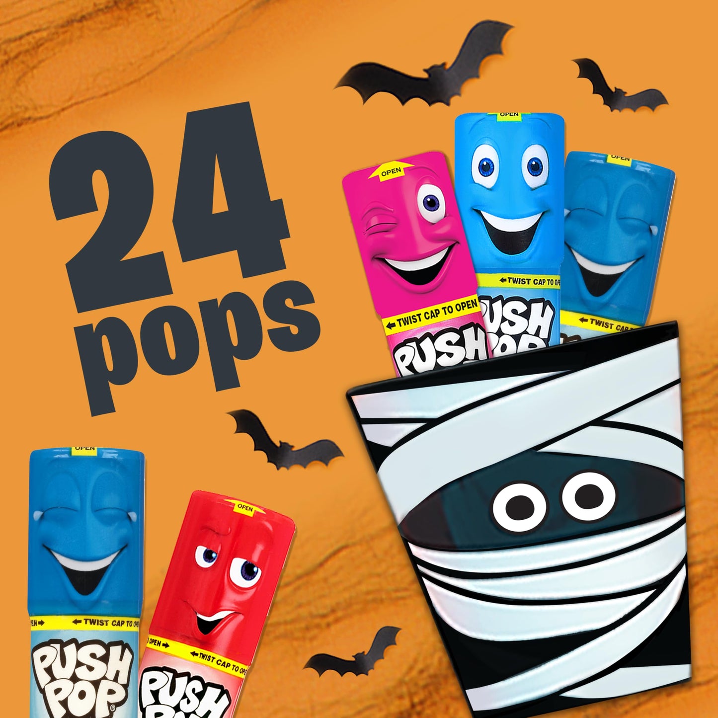 Push Pop Candy Variety Pack, Bulk Individually Wrapped for Party Favors, 24 Count Variety Lollipops, Fun Push Pop Lollipop Gift Baskets, Goodie Bags, Candy Gifts, Birthdays Kids Party Favors
