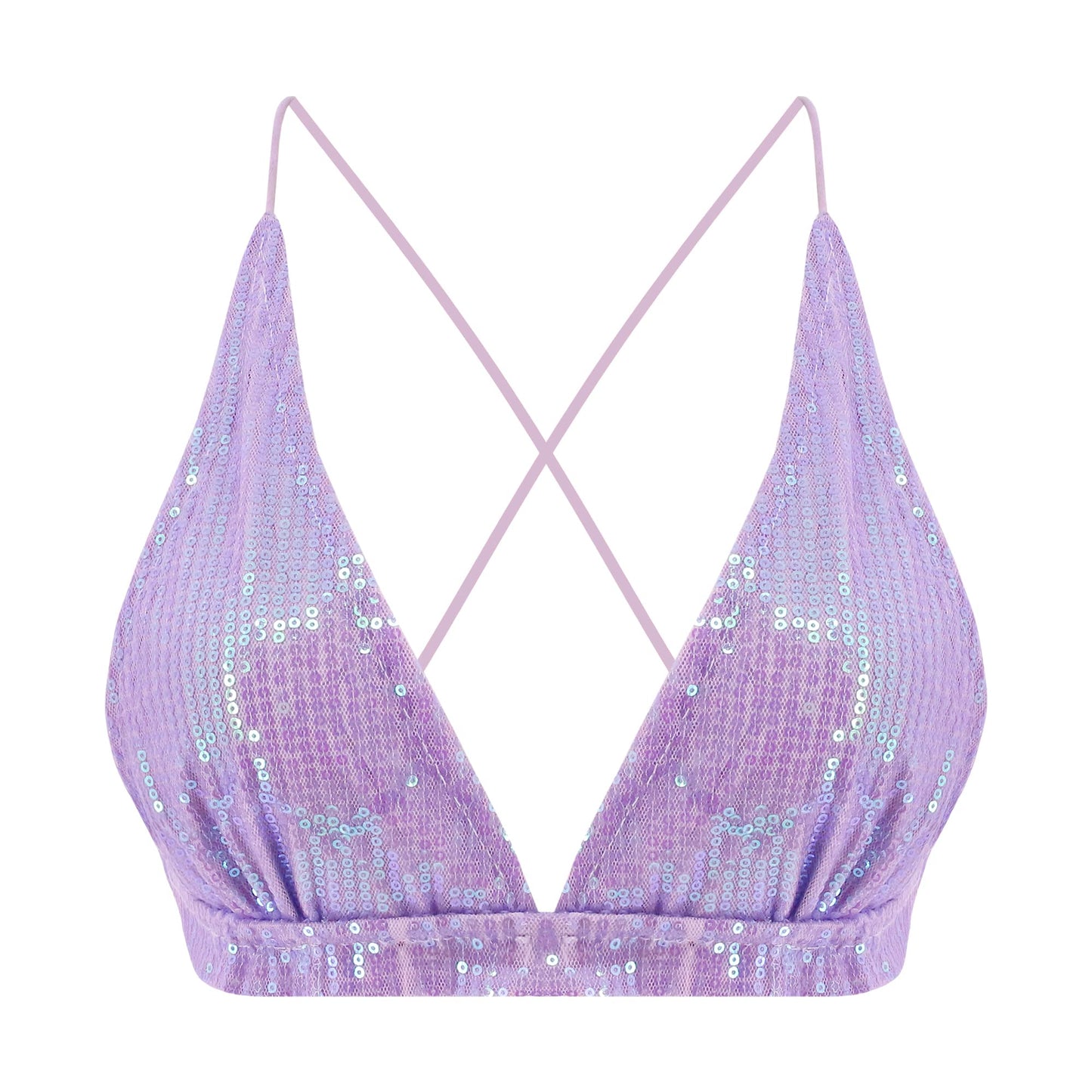 Monanoat Women’s Sexy Sequin Crop Top V Neck Bandage Tank Top Bustier Cami Dance Bra Top for Club Rave Purple