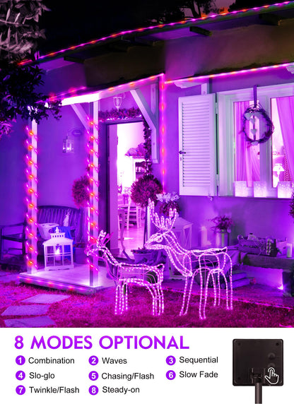 Brightown Solar Halloween Lights Outdoor, 39FT 100 LED String Lights With 8 Modes, Decoration Outdoor, Waterproof Solar String Lights for Outside Tree Yard Party, Orange & Purple