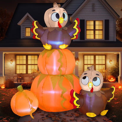 Joiedomi 6 FT Thanksgiving Inflatable Stacking Pumpkin Turkey With Built-in LEDs, Blow Up Outdoor Decorations for Yard Garden, Halloween Inflatable for Thanksgiving