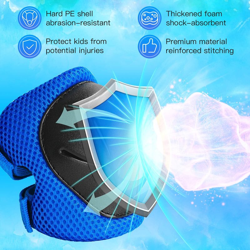 Kids Protective Gear Set Wemfg Knee Pads for Kids 7-13 Years Toddler Knee and Elbow Pads with Wrist Guards 3 in 1 for Skating Cycling Bike Rollerblading Scooter(Blue)