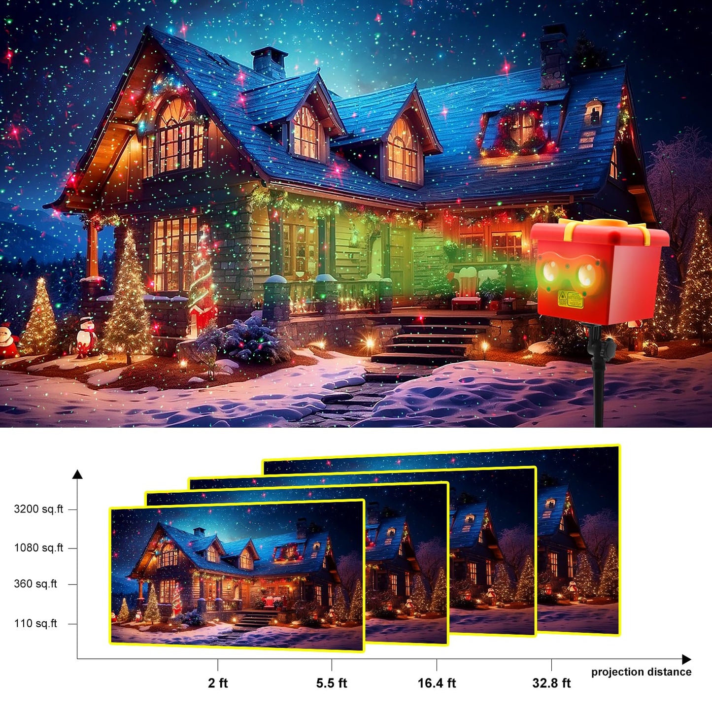Christmas Halloween 13 Patterns Themes Gift Box Projector Lamp,Led Projector Lights with Remote Control,IP65 Waterproof Garden Decoration Lights,Indoor Outdoor Holiday Decor,Festival Gifts