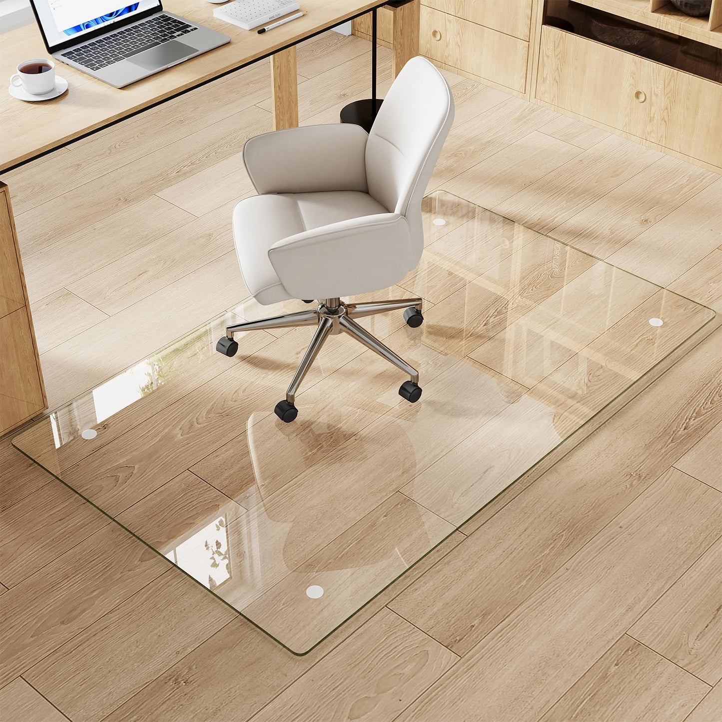 Tempered Glass Chair Mat for Carpet & Hard Floor, 30"x48" Office Chair Mat - Heavy Duty & Scratch Resistant, Non-Slip Pads, Rounded Corners & Polished Edges