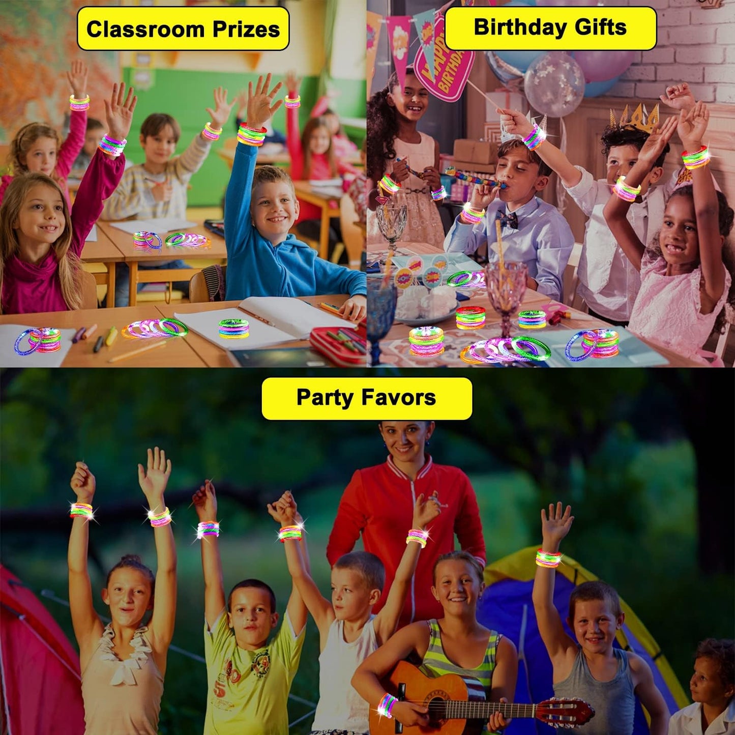 AMENON 24 Pack Glow In The Dark LED Bracelets Party Supplies for Adult, Flashing Light Up Bracelet Glow Sticks Party Favor Treasure Box Toys Classroom, Birthday, Back to School Halloween