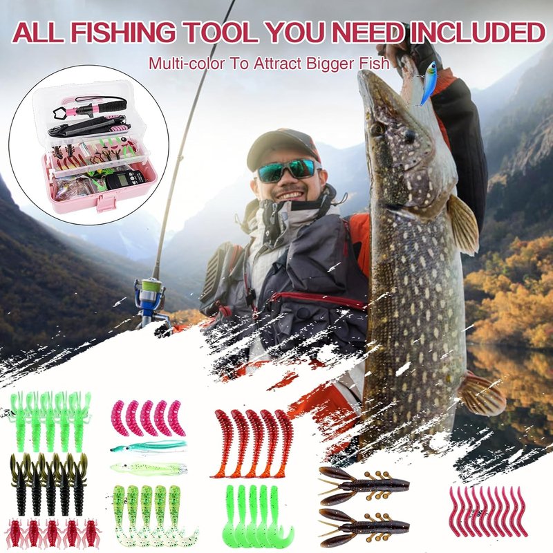 3-Layer Fishing Tackle Box - Complete Fishing Tools Kit with Pliers, Gripper & Baits | Pink Color