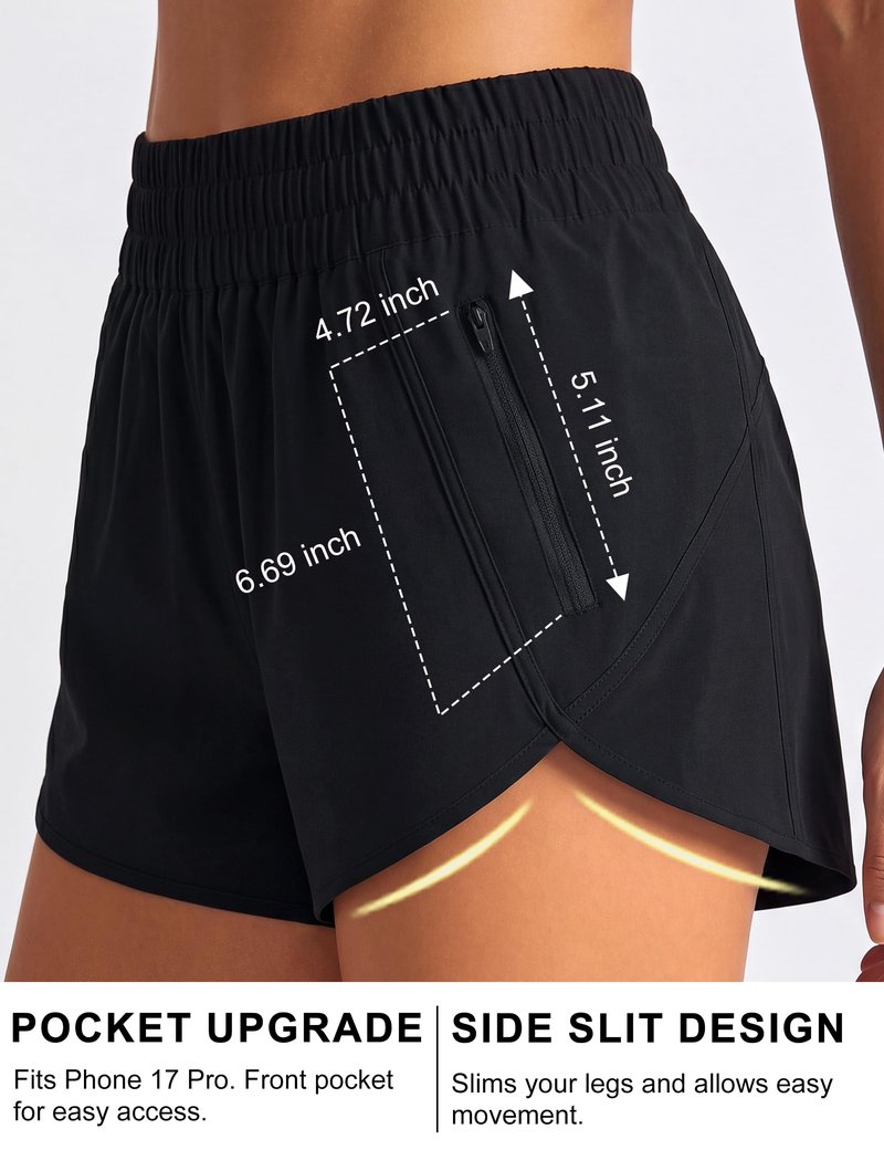 BMJL Women's Running Shorts Elastic High Waisted with Pockets, 2.5" Sporty Workout Quick Dry Athletic Shorts(L,Black)