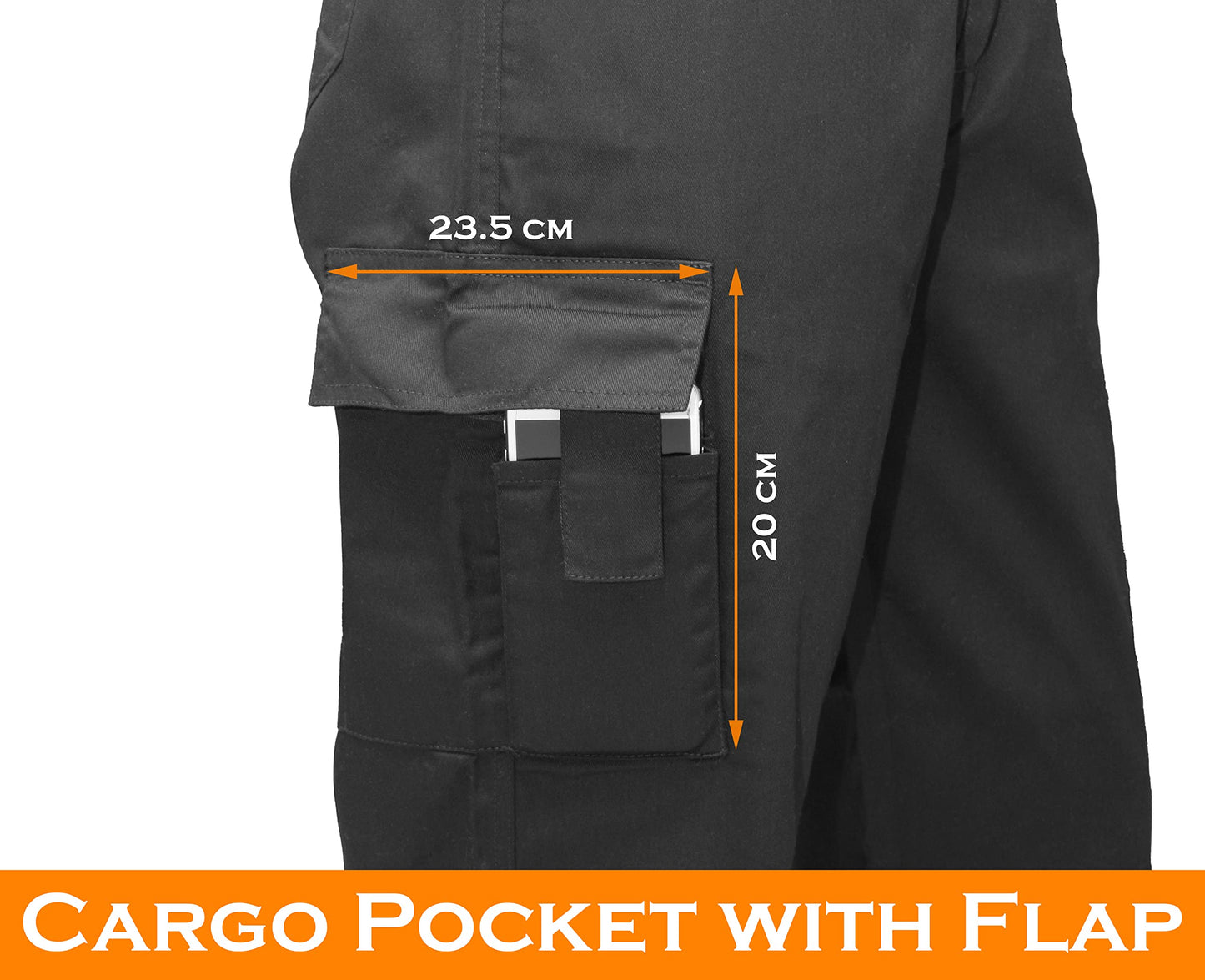 FNT Workwear Black Multi Pockets Men Cargo Combat Work Trousers Work Pants with Button & Zip Fly (34W / 31L, Black)