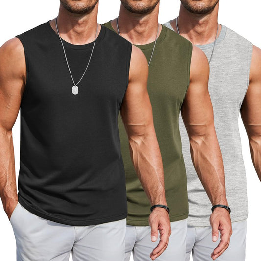 COOFANDY Sleeveless Workout Shirts for Men Cotton 3 Pack Summer Casual Tank Tops Plain Cut Off Muscle Tee Light Grey XL