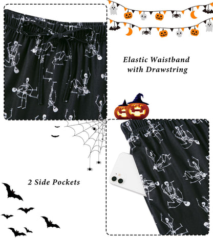 Mens Pajama Pants Christmas Multicolor Ugly Skull Atterned Bottoms Bright Colors Unique Designer Loungewear for Colleage University Theme Parties Halloween