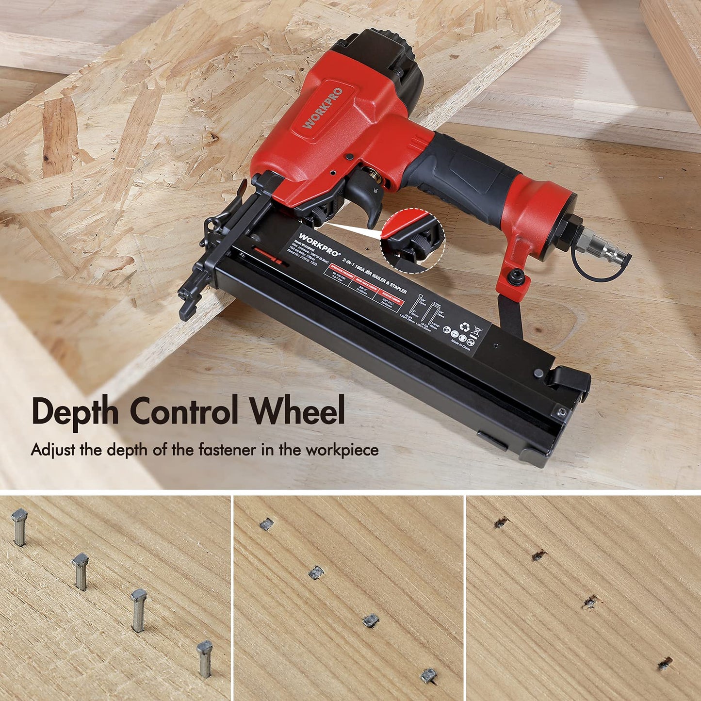 WORKPRO Pneumatic Brad Nailer, 18 GA, 2 in 1 Nail Gun and Crown Stapler, with 400pcs Nails/ 300pcs Staples, for Carpentry, DIY Project, Woodworking