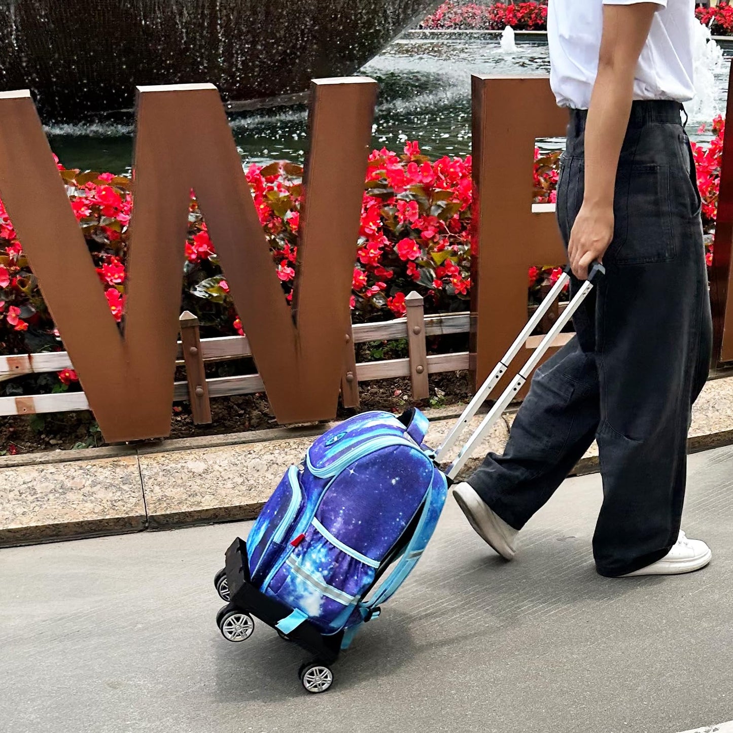 Backpack Trolley Wheeled Cart, Foldable Aluminium Alloy Hand Truck with Edge Guard Base, 4 Spinner Wheels, Luggage Cart with Luggage Strap for Teenagers, Adults, School,Luggage Trolley for Travel