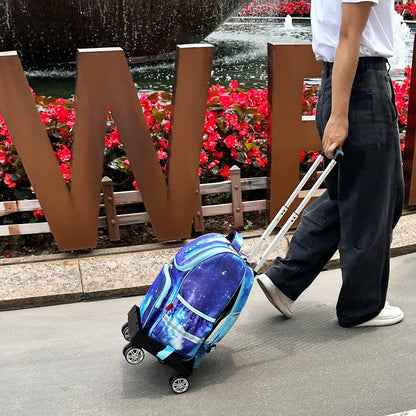 Backpack Trolley Wheeled Cart, Foldable Aluminium Alloy Hand Truck with Edge Guard Base, 4 Spinner Wheels, Luggage Cart with Luggage Strap for Teenagers, Adults, School,Luggage Trolley for Travel