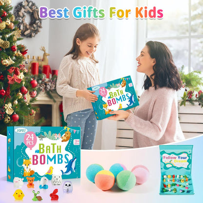 Bath Bombs for Kids with Surprise Inside, 24 Pack Kids Bath Bombs Gift Set, Natural Organic Kid Bubble Bath Fizzy for Girls Boys with Bath Toys Inside