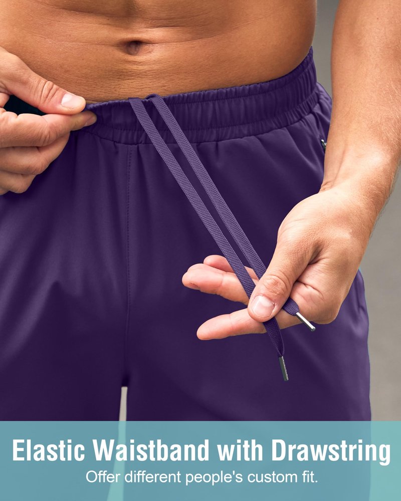 Men's Athletic Running Shorts with Zipper Pockets Quick Dry 7"/ 5"/ 9" Workout Gym Shorts for Basketball Hiking(Purple,7S)