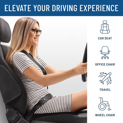 Everlasting Comfort Car Seat Cushion for Driving - Wedge Car Cushion for Office, Travel, Gaming Chair - Memory Foam Booster Seat - Non-Slip, Washable Cover