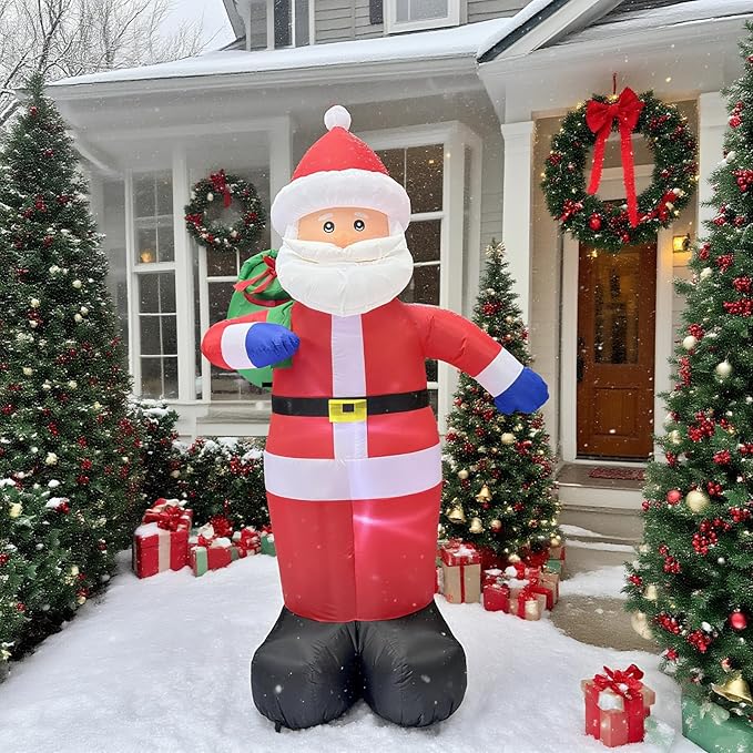 8FT Christmas Inflatable Santa Claus Outdoor Decorations, Inflatable Santa with Gift Bag Built-in LED Lights, Blow Up Yard Decorations for Holiday Xmas Party Indoor Garden Lawn
