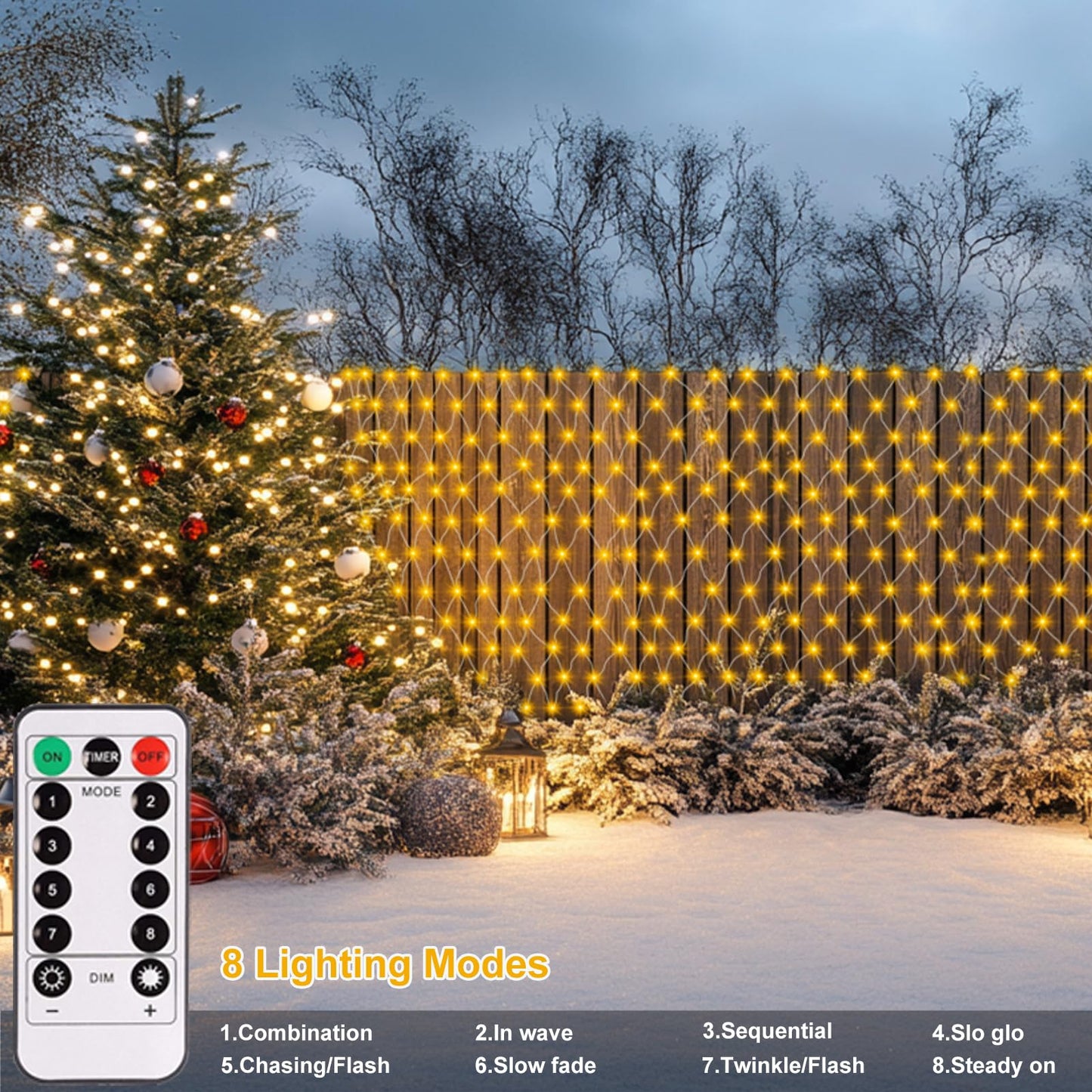 echosari Christmas Net Lights Battery Operated, 100 LED 5FT x 5FT Net Lights Outdoor with Remote Timer, Bush Mesh Light for Xmas Tree Garden Yard Decor (Warm White)