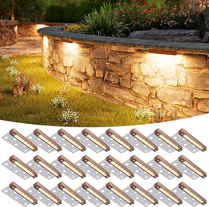 VOLISUN 24 Pack 7 Inch Retaining Wall Lights, Waterproof LED Hardscape Lighting, Cuttable Low Voltage Landscape Lighting, 12V Paver Lights, 3W Outdoor Step Lights, 2700K Soft White, ETL