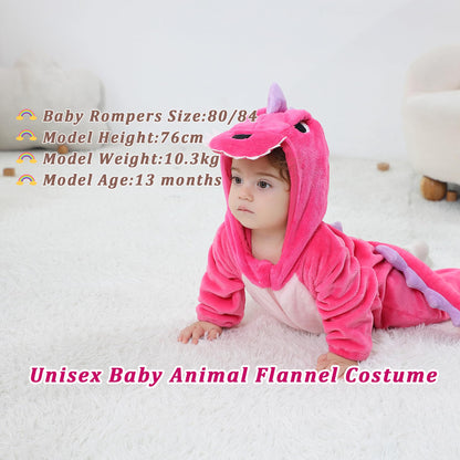 Doladola Unisex Baby Toddlers Romper Jumpsuit Hooded Cartoon Sleepsuits Infant Outfit (3-4 Years, Rose Dinosaur)