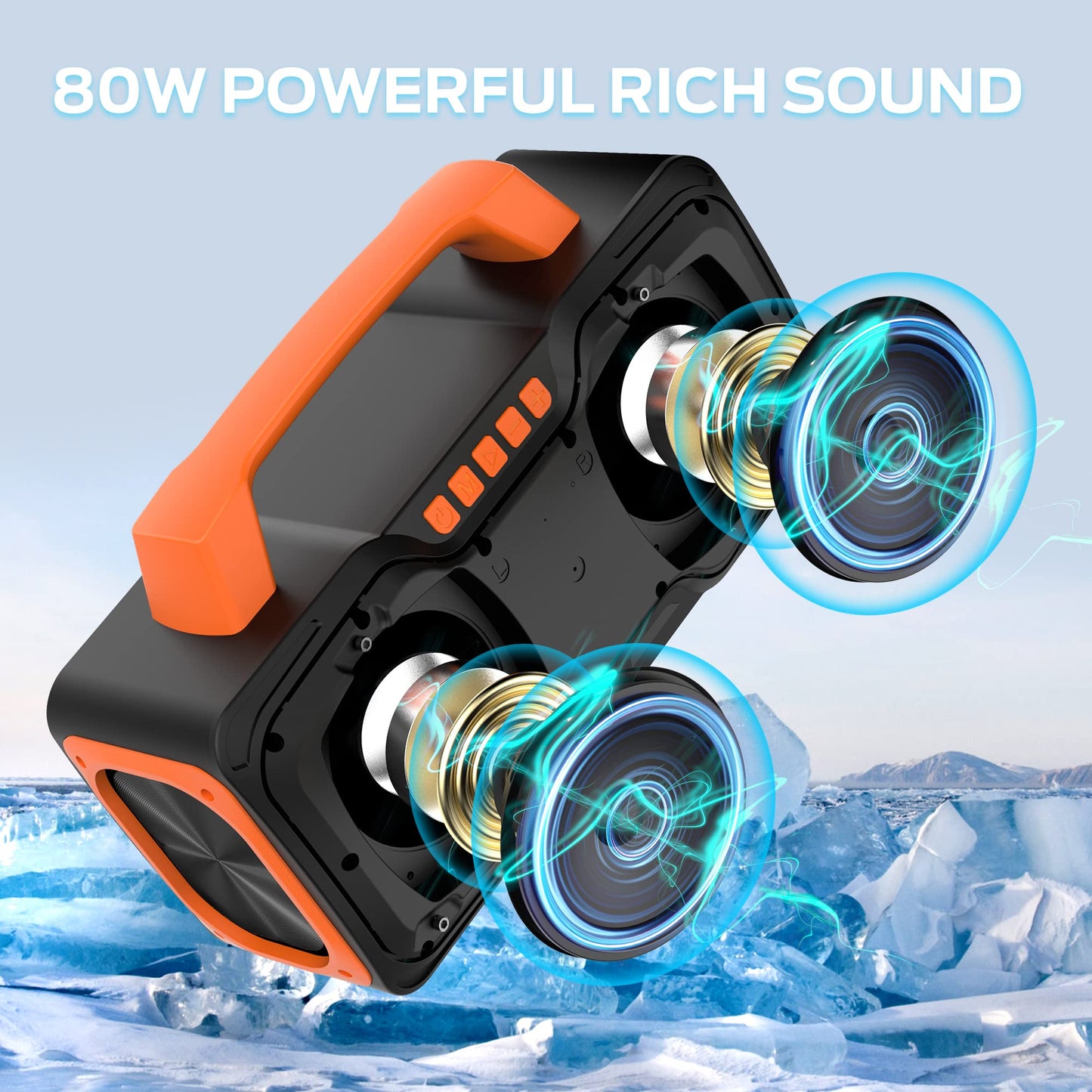 BUGANI Bluetooth Speaker - 80W Portable Wireless Speaker IPX7 Waterproof, 24H Playtime, Mic & AUX USB, Perfect for Parties & Pool