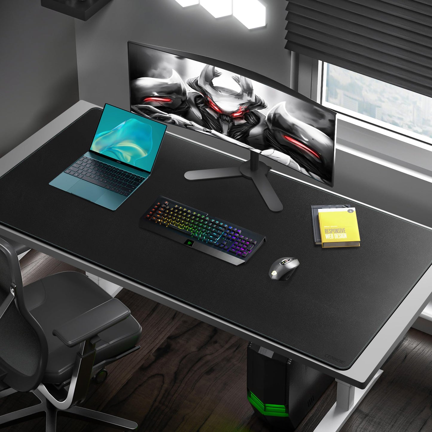 CENNBIE Leather Desk Pad Large, 140 x 70cm Desk Mat Blotter Protector, Extended Non-Slip Mouse Pad, Waterproof PU Leather Desk mat for Desktop Office and Home (Black)