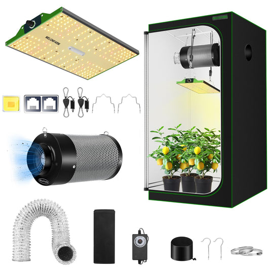 MELONFARM Grow Tent Complete Setup, 100W Full Spectrum LED Grow Light & 34"x34"x72"Grow Tent Bundle, 4" Efficient Airflow Ventilation System with Soundproof Duct Connector