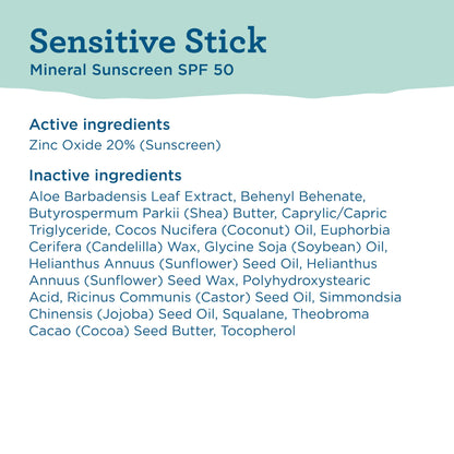 BLUE LIZARD Sensitive Mineral Sunscreen Stick with Zinc Oxide, SPF 50+, Water Resistant, UVA UVB Protection Easy to Apply, Fragrance Free, 0.5 Oz