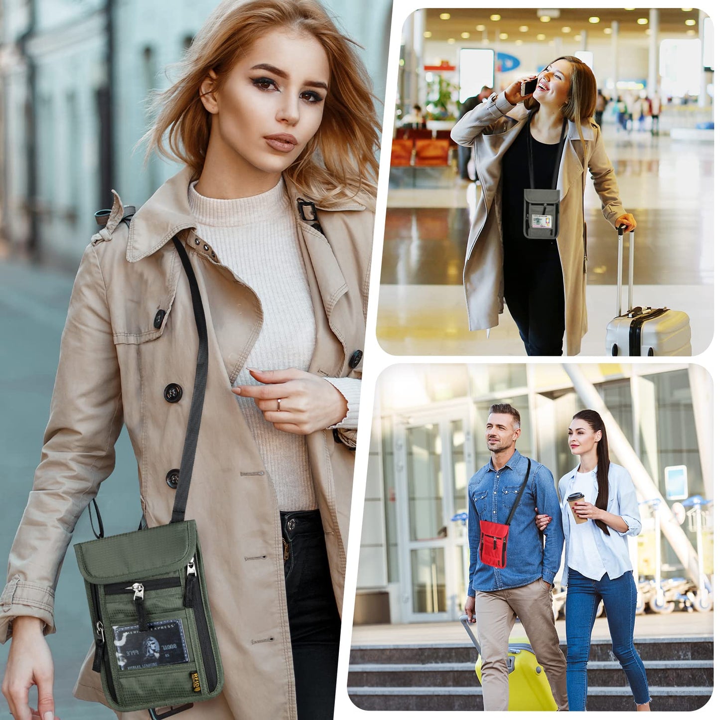 HOTEMIA Neck Wallet for Travel,Passport Holder Neck Pouch for Men Women with Adjustable Neck Strap and RFID Blocking (Orange)