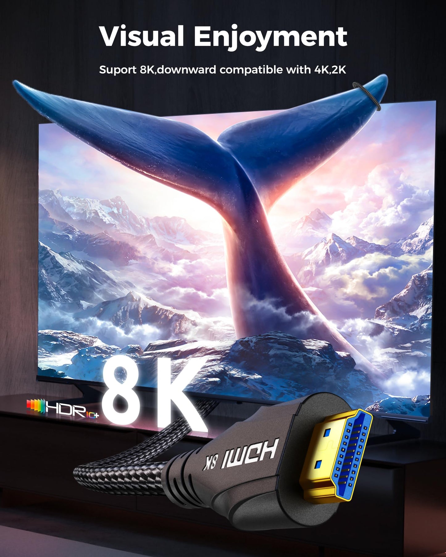 Cratree HDMI Cable 5M,8K High Speed HDMI Cable Long,4K 120hz 8K 60hz 10K 48Gbps,HDCP 2.3 Dolby Atmos Vision eARC Compatible with HDTV PS5 Xbox Blu-ray Monitor Laptop