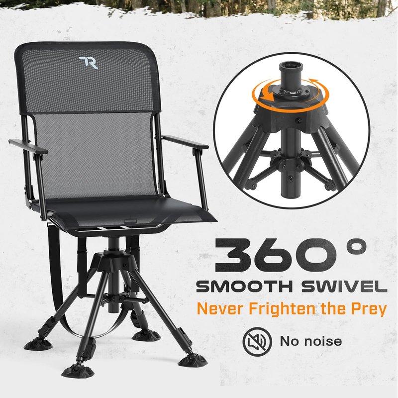 TR 360 Degree Swivel Hunting Blind Chair,400 lbs Capacity Silent,Height Adjustable Hunting Chair with Armrests,Portable Ground Hunting Seat for Deer Turkey