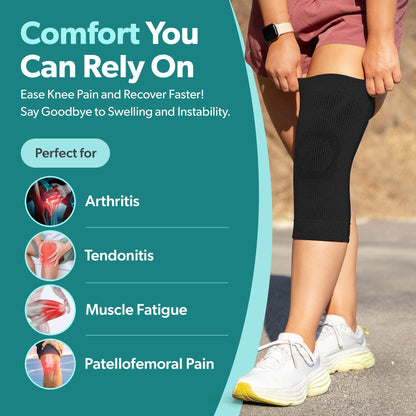 BraceAbility Knee Compression Sleeve - Knit Knee Pain Brace for Men or Women, Arthritis Relief, Meniscus Tear, Running, Workout, Sports, Swelling, Athletic Support for Joint Stability (XL/2XL Black)