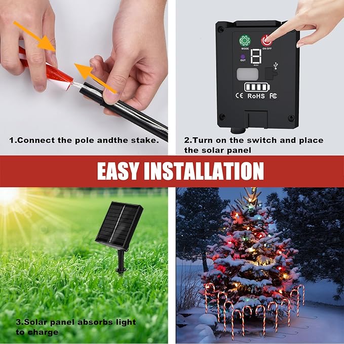 Christmas Decorations, 20 Pcs Christmas Candy Cane Lights, 21'' Solar Pathway Lights with 8 Lighting Modes, Waterproof Garden Lights for Outdoor Christmas Patio Yard Walkway Decorations