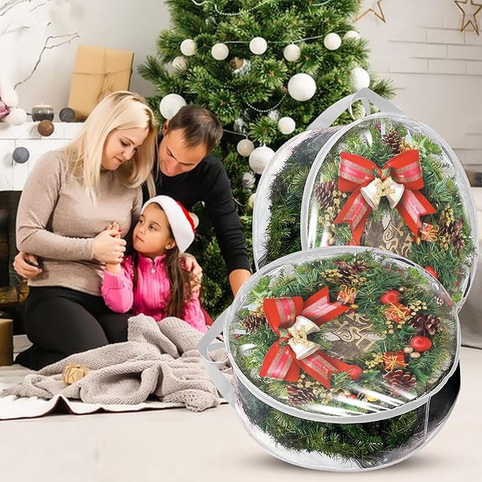 6 Pack Wreath Storage Container Bag 30 Inch Christmas Wreath Storage Bag Heavy Duty Christmas Wreath Boxes with Clear Window for Xmas Holiday Seasonal Wreath Garland (White)