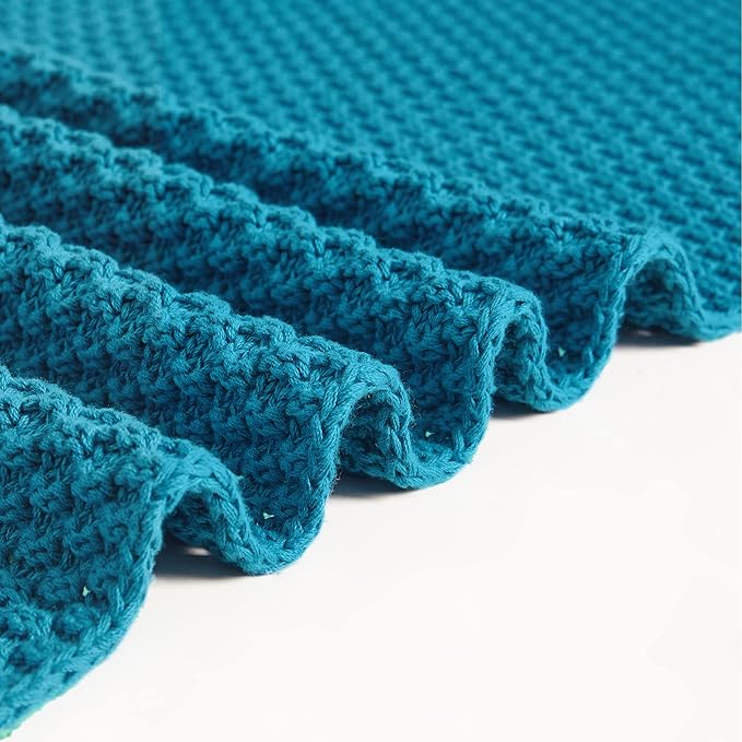 Longhui bedding Teal Knitted Throw Blanket for Couch, Soft, Cozy Machine Washable 100% Cotton Sofa Knit Blankets, Heavy 3.0lb Weight, 51 x 63 Inches, Teal Color.