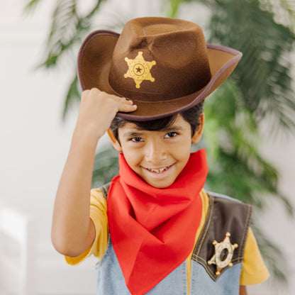 Melissa & Doug Cowboy Role Play Costume Set (5 pcs) - Includes Faux Leather Chaps - Cowboy Dress-Up Role Play Costume with Vest for Boys and Girls