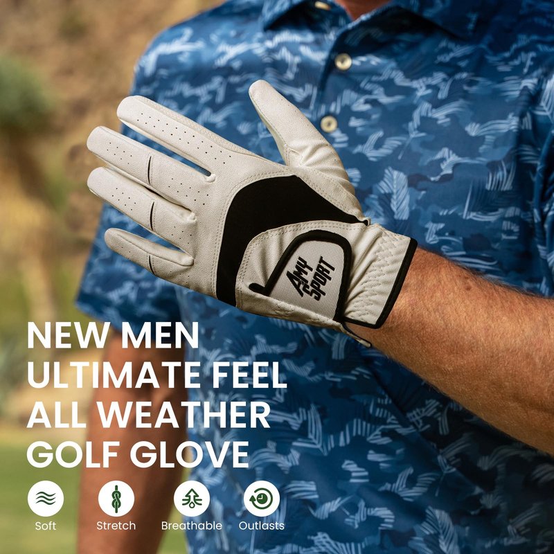 Amy Sport Golf Gloves Men Right Handed Golfer Left Hand 3 Pack PU Leather All Weather Grip Soft Breathable Flexible for Mens (White-3 Pack, Large, Right)