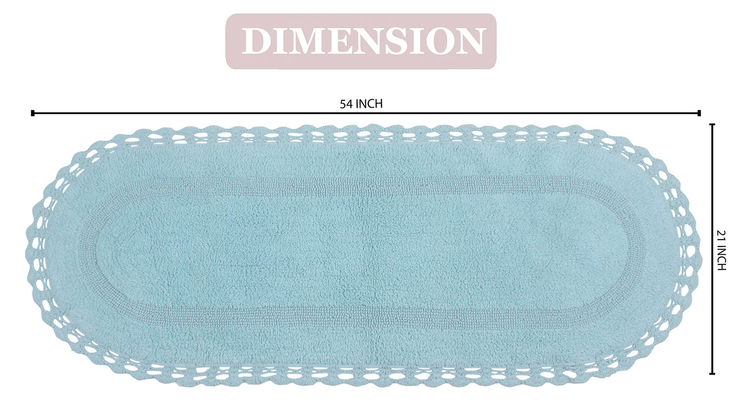 Home Weavers Hampton Crochet Reversible Bathmat 100% Cotton Bathroom Rug, Machine Washable Rug, Extra Soft and Absorbent Bath Rug, Kitchen Mat, 21"x54" Runner, Aqua