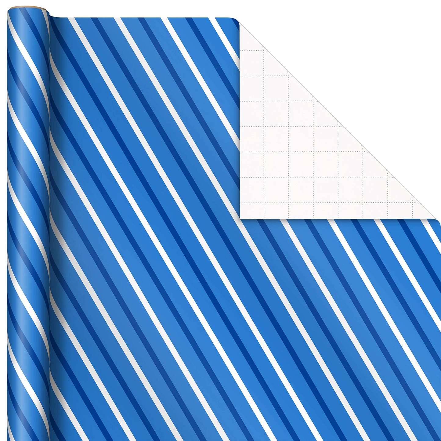 Image Arts Blue Christmas Wrapping Paper with Cut Lines on Reverse (4 Rolls: 120 sq. ft. ttl) Snowmen, Snowflakes, Blue and White Stripes
