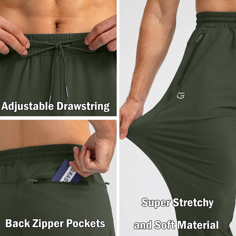 G Gradual Men's Sweatpants with Zipper Pockets Tapered Joggers for Men Athletic Pants for Workout, Jogging, Running (Olive Green, Medium)
