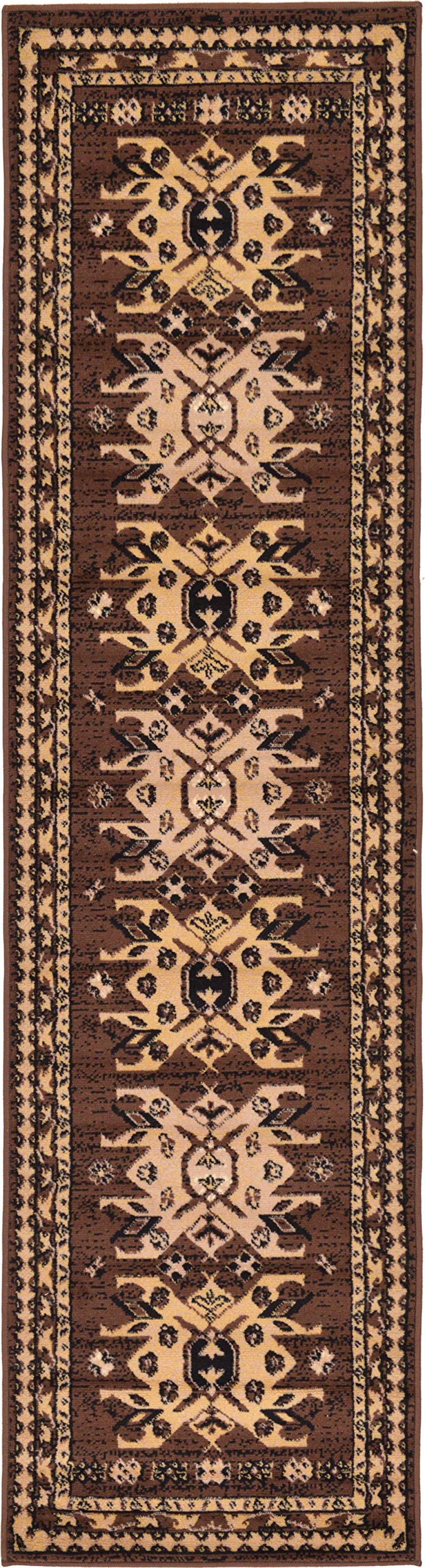 Unique Loom Taftan Collection Border Geometric Tribal Inspired Design Area Rug (2' 2 x 8' 2 Runner, Brown/ Tan)