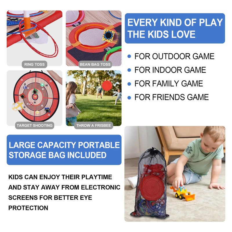 Bean Bag Toss & Ball Toss & Ring Toss,5-in-1 Outdoor Toys for Kids,Family Games for Kids and Adults,Gift for Christmas and Birthday