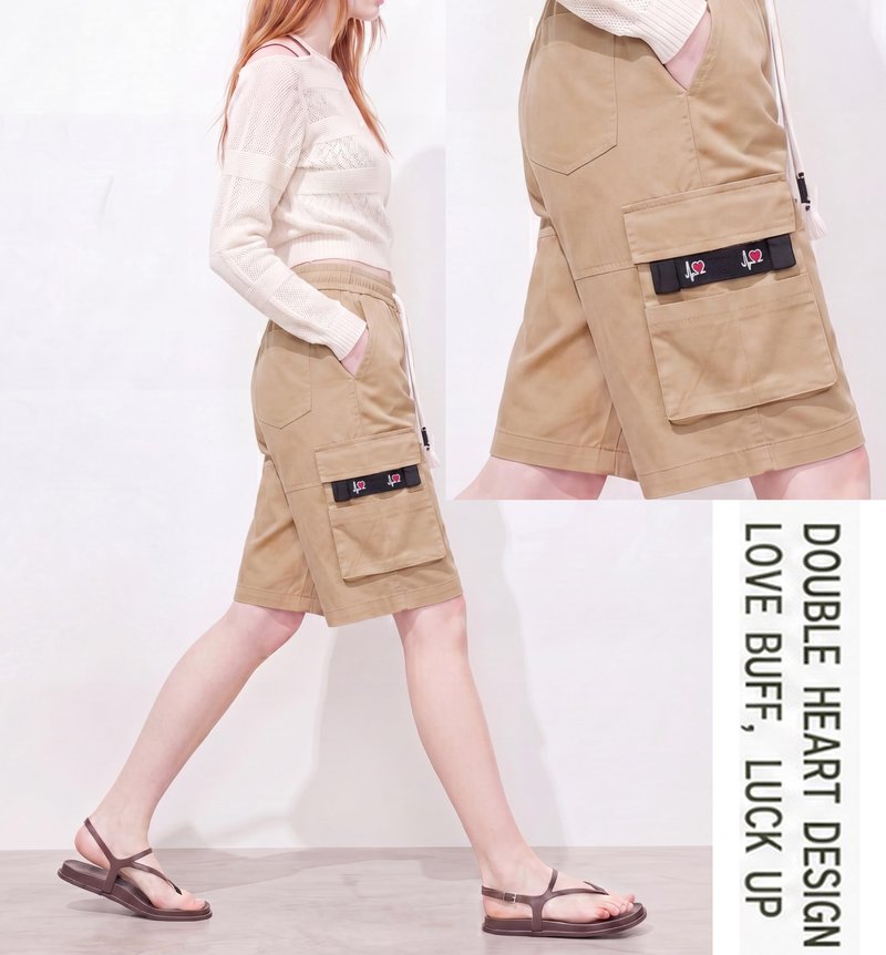 VtuAOL Women's Cargo Shorts Elastic Waist Comfy Cotton Loose Fit Shorts Khaki Asian XL/US 8-10
