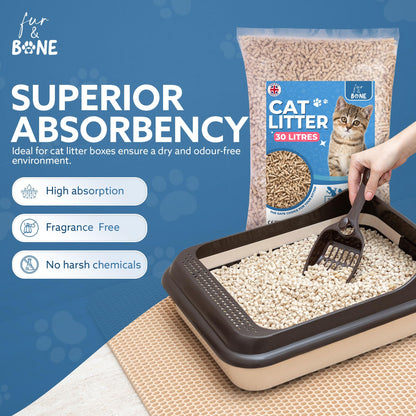Fur & Bone 1 x 30L Cat Litter - Ultra Absorbent Biodegradable Wooden Pellets, Natural Scent, Odour Control, Soft Bedding for Comfort, Made from Virgin Wood - Scandinavian Timber Aroma