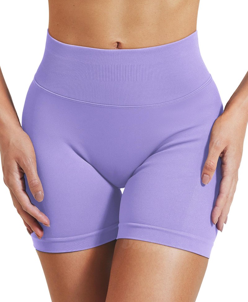VOYJOY Women Workout Impact Shorts 2.5"/ 3.6"/ 4.5"/ 6" Scrunch Butt Lifting Gym Seamless Booty Biker Shorts Light Purple